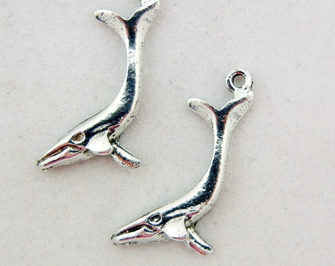 Set of 2 Pewter Diving Whale Charms