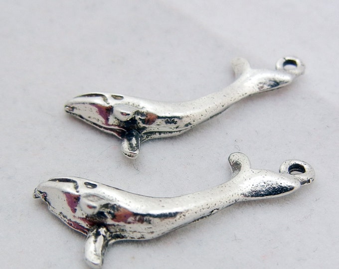 Set of 2 Pewter Diving Whale Charms