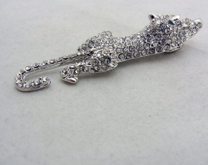 Silver-tone Leopard Panther Pendant with Rhinestones