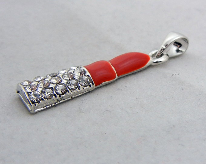 Silver-tone Lipstick Pendant with Black and Red Epoxy