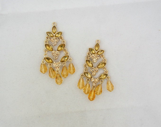 Pair of Matte Gold-tone Topaz Rhinestone Tiered Drop Charms