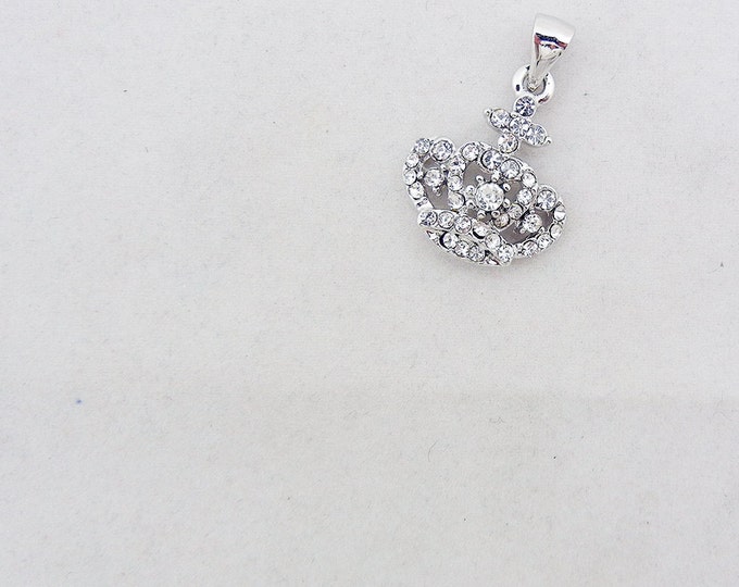 Small Rhinestone Crown Pendant Silver-tone