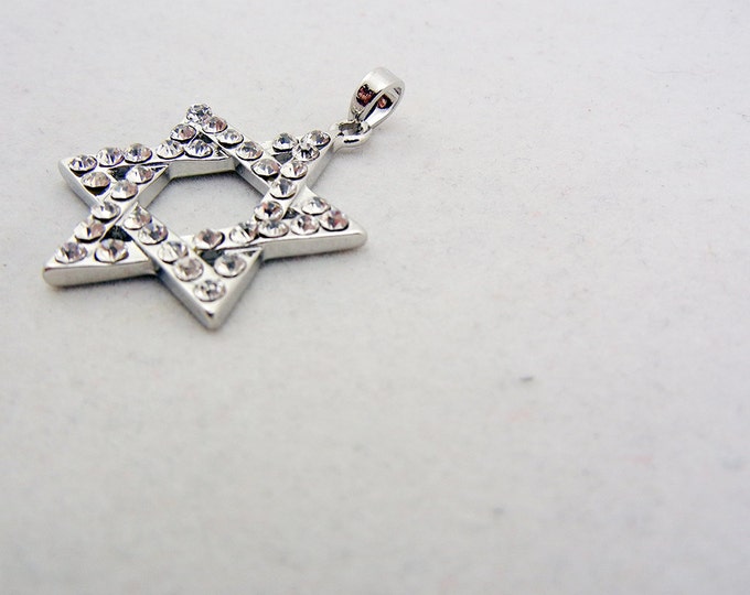 Silver-tone Rhinestone Accented Star of David Pendant