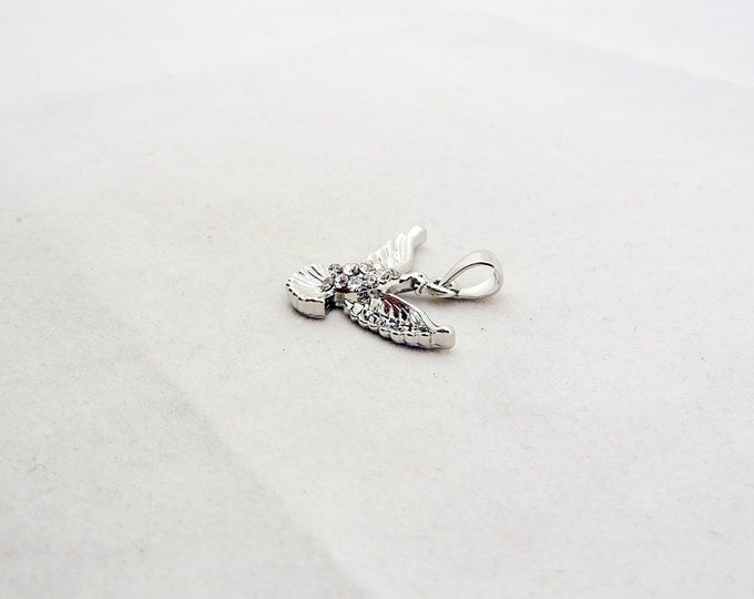 Silver-tone Rhinestone Dove Wings Spread Pendant