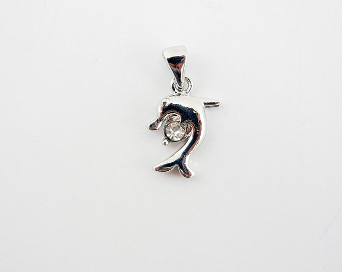 Small Silver-tone Dolphin with Rhinestone Pendant Charm