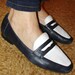 vintage Enzo Angiolini soft navy blue and white penny loafers 7.5 8 M