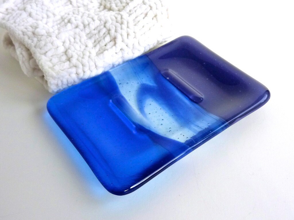 Glass Soap Dish in Dark Cobalt Blue