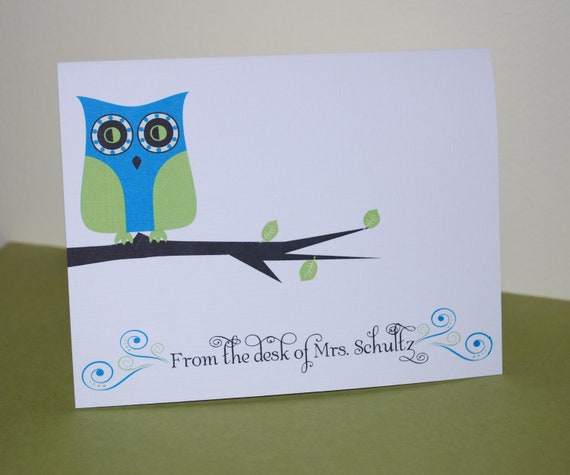 Personalized Owl Greeting Cards Thank you card (set of 10) Il_570xn