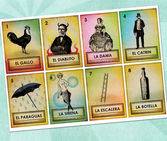 Loteria Cards Part 1 Digital Collage Sheet 2 5x3 5in Printable