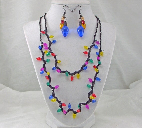 miniature christmas lights necklace and earring set miniature christmas lights necklace and earring set