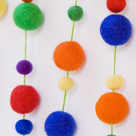 Items similar to Primary Colors Wool Felt Ball Garland 4 yards 60