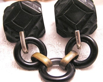 Antique Art Deco Black Bakelite Belt Buckle (J119)