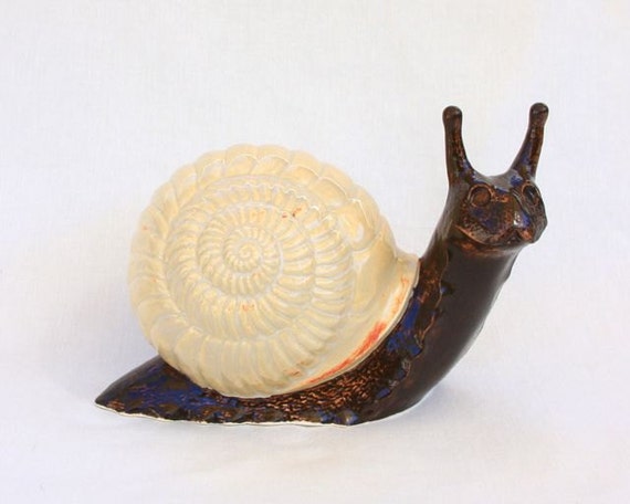 Ceramic Snail Garden Sculpture in Stoneware with Brown and