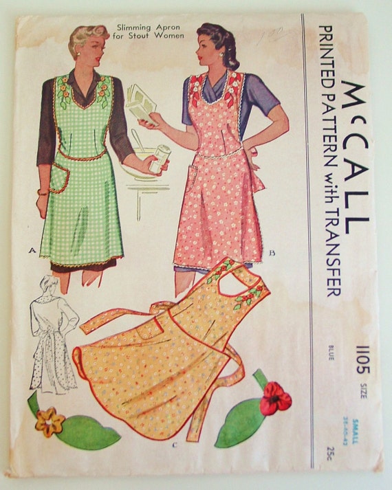 Vintage Apron Pattern 1940s Mccall 1105 Printed Pattern 