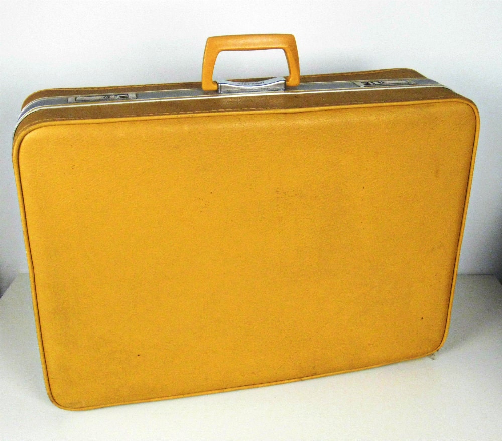 vintage large mustard yellow suitcase