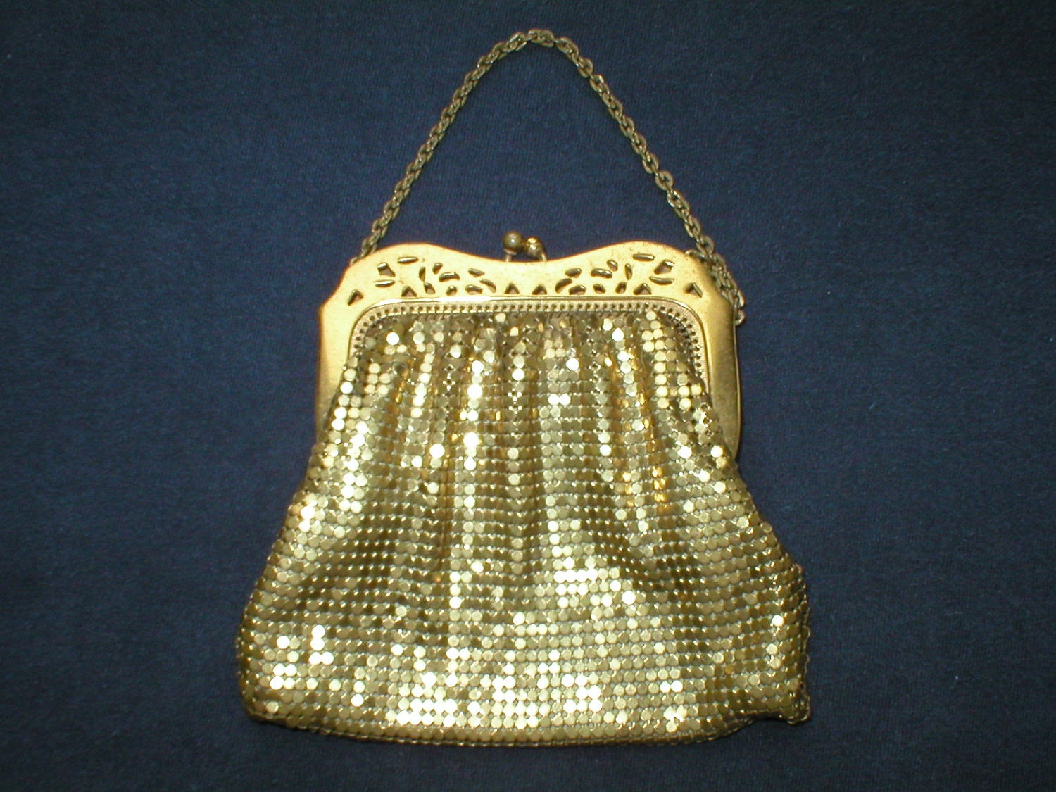 Antique Gold Mesh Purse Wristlet Bag Vintage Whiting Davis
