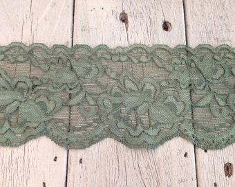 WIDE Stretch Lace MOSS GREEN -3 inch -2 yards for 3.99