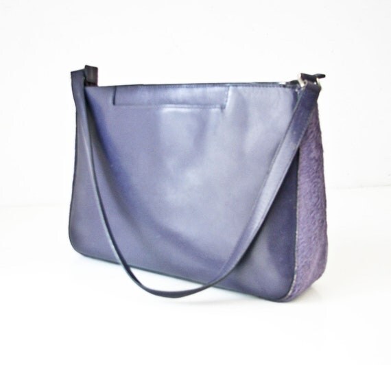 Designer Handbag, Purple Leather and Fur Handbag, Adrienne Vittadini