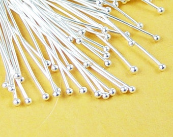 Brass Silver Ball Headpins 50 Ball Pins Shiny Silver Color 1 inch (30mm) 22.5g (1033pin30s1)xz
