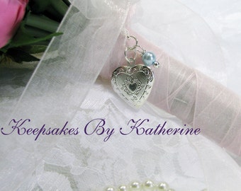 754 New bridal bouquet locket pin 575 Pretty Heart Bridal Bouquet Locket, Wedding Keepsake 