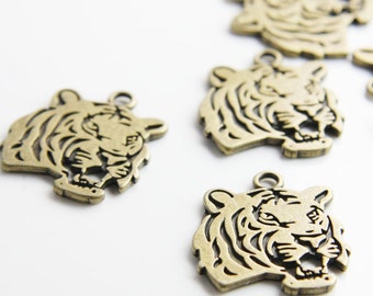 6pcs Antique Brass Tone Base Metal Charm - Tiger 24x27mm (16956Y-P-178)