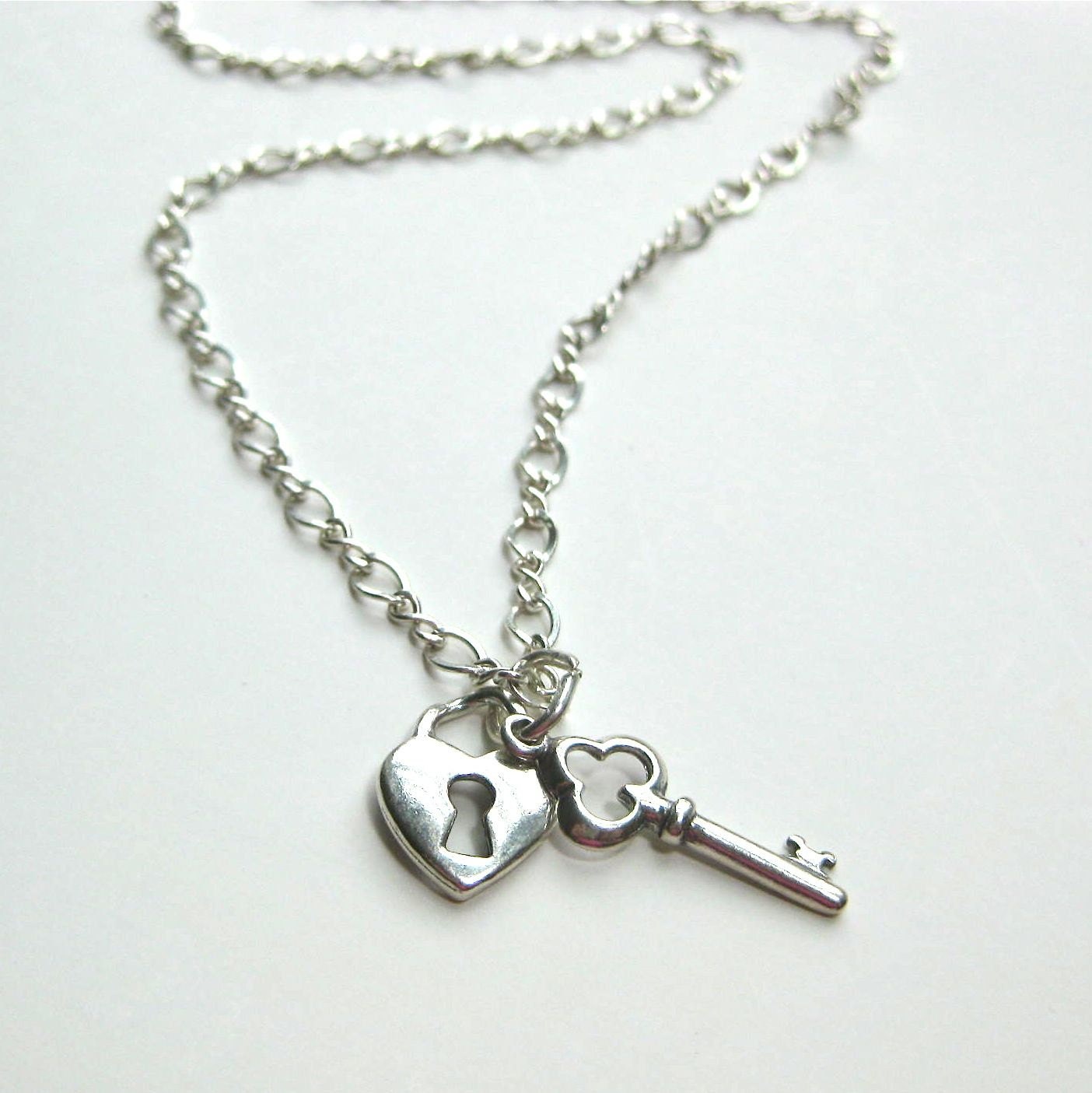 Sterling Silver Lock And Key On Chain Necklace Heart Lock And