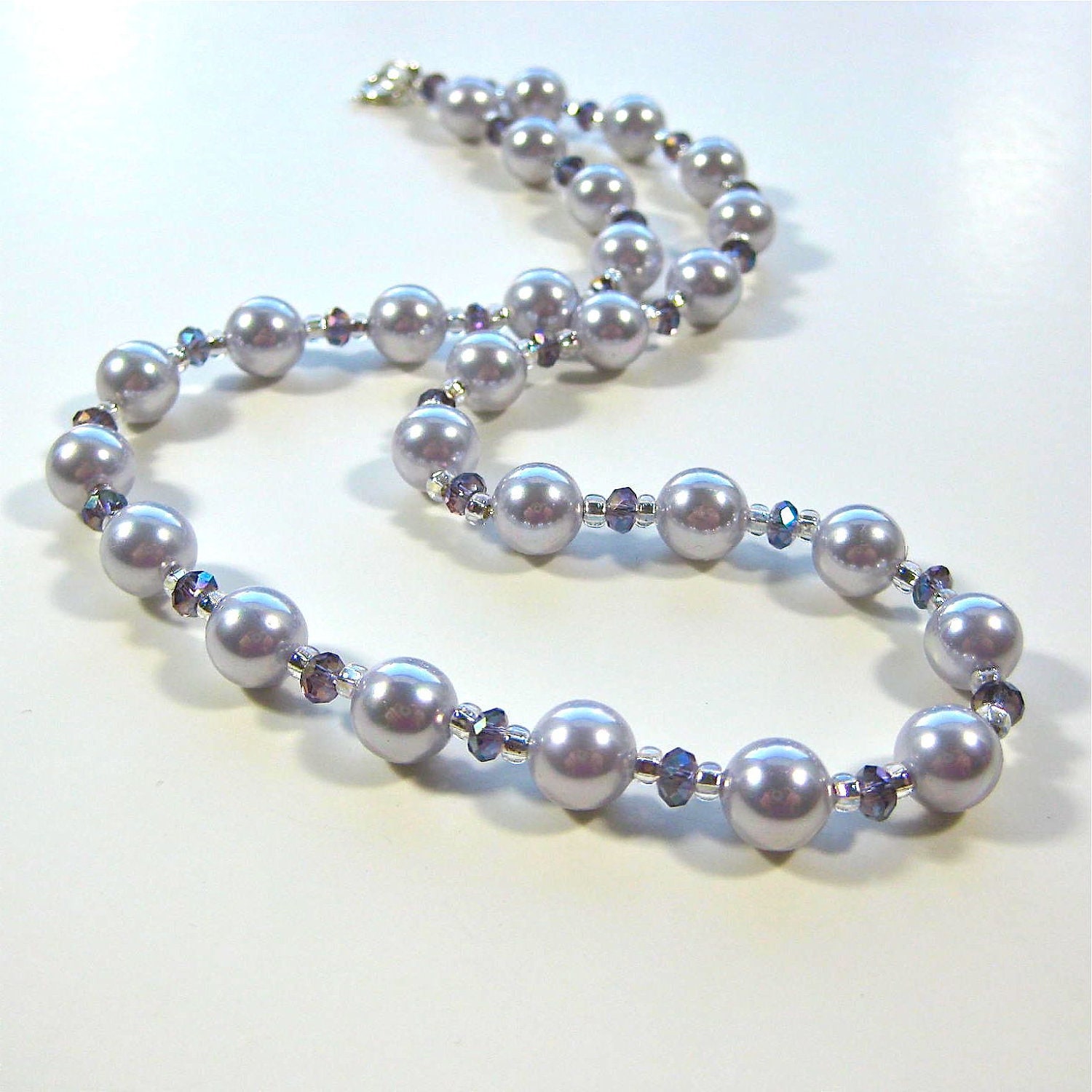 Lilac Pearl Necklace Lilac pearls and purple crystals