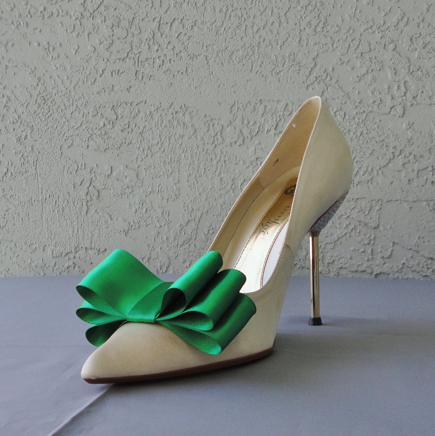 Green Satin Ribbon Bow Shoe Clips Set Of Two More Colors