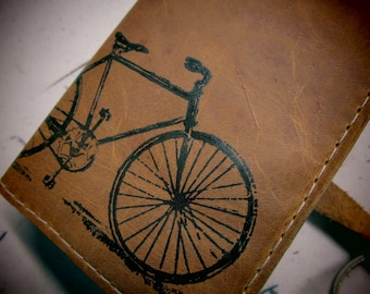 small leather sketchbook journal hand-printed for you bicycle