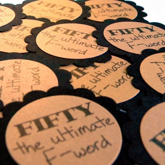 50th Birthday Cupcake Toppers - Fifty the Ultimate F Word, Black and Gold, Set of 12 Il_570xn