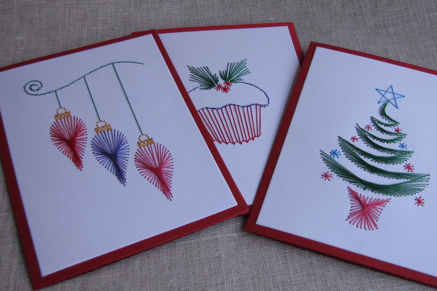 Embroidered Holiday Greeting Card Set of 3