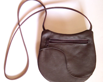 Brown Leather Purse - Crossbody Style - Medium Round Festival Bag - Dark Brown Leather Handbag