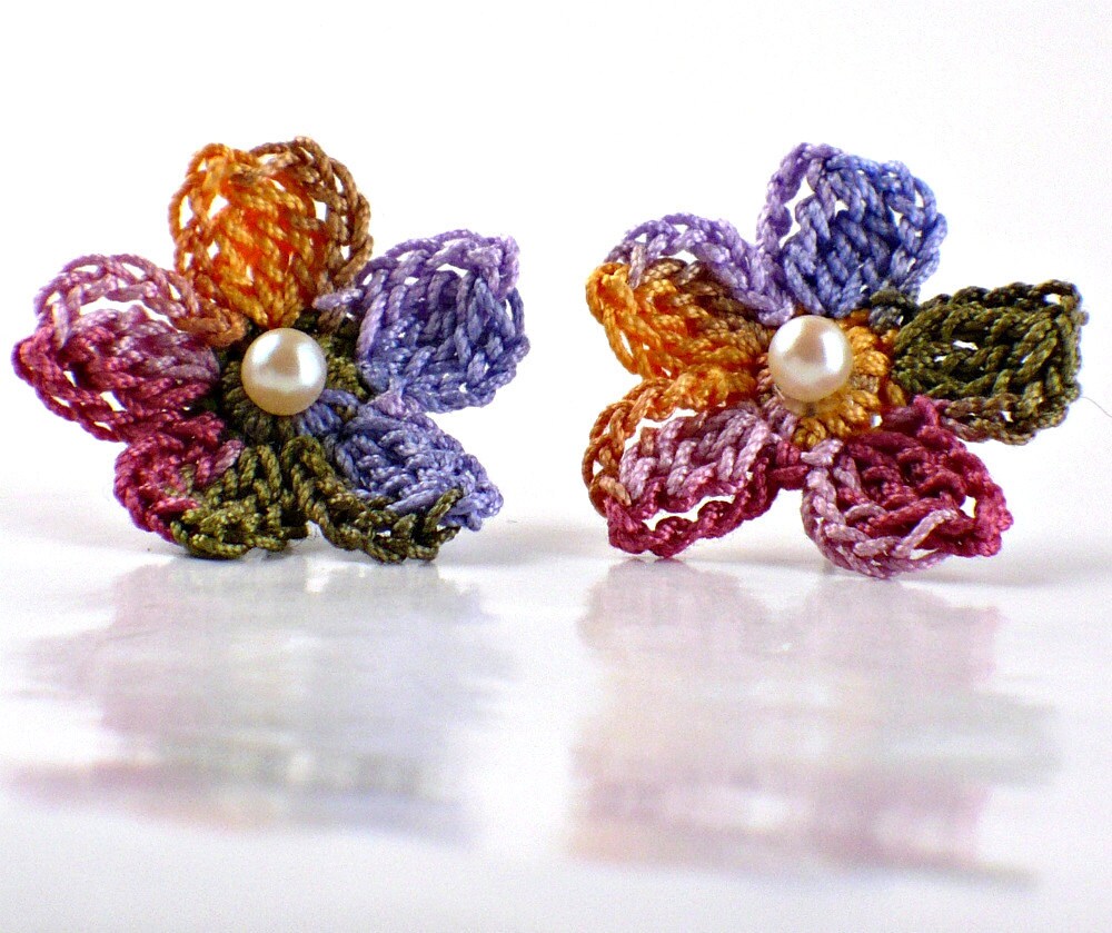 Flower Crochet Earrings Stud Earrings Hypoallergenic Olive