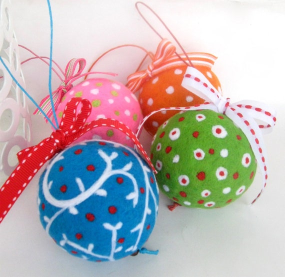 4 christmas ornaments wool felted balls holiday by feltville 4 christmas ornaments wool felted balls holiday by feltville