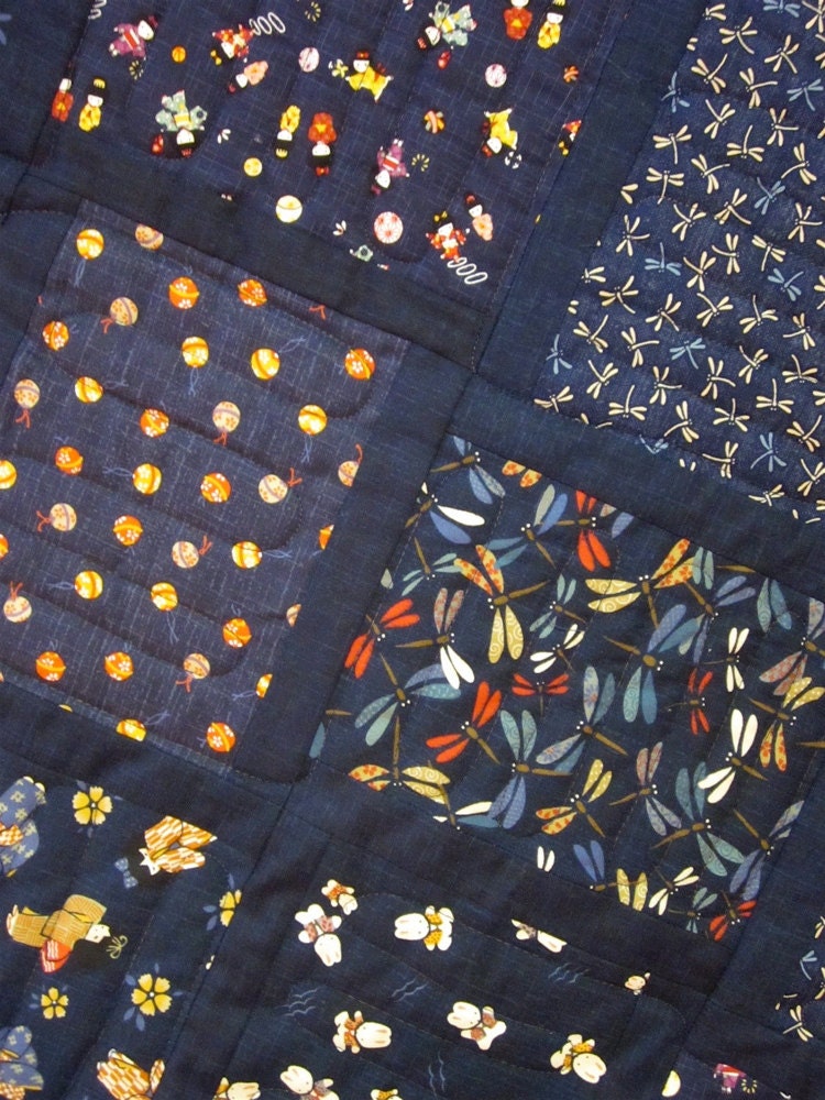 Patchwork Quilt navy Japanese Barrels by kallistiquilts on Etsy