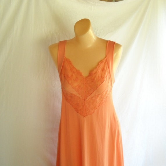Vintage Nightgown Orange Bombshell Lingerie Sexy Nightie Lace