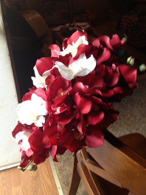 Red And White Cascading Orchid Bridal Bouquet 9635
