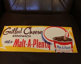 VINTAGE NOS Grilled Cheese Malt A Plenty Paper Advertising Poster