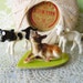 3 Vintage Miniature Figurines Farm Animals Dollhouse Cow Calf Sheep