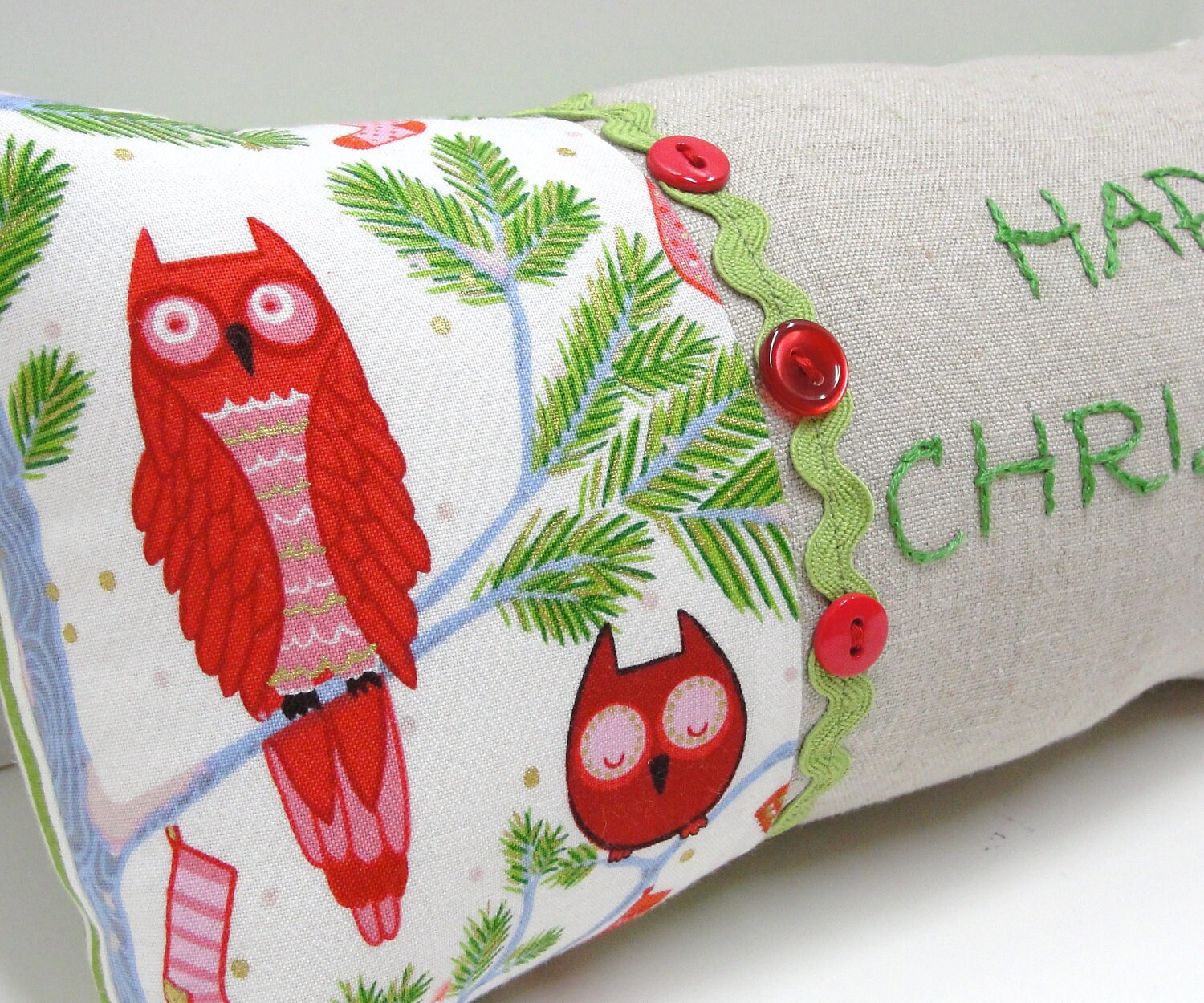 Christmas pillow HAPPY CHRISTMAS handembroidered