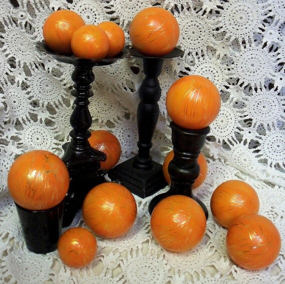 Glossy Orange Crackled Halloween Autumn Decor Balls...A by Jangojb