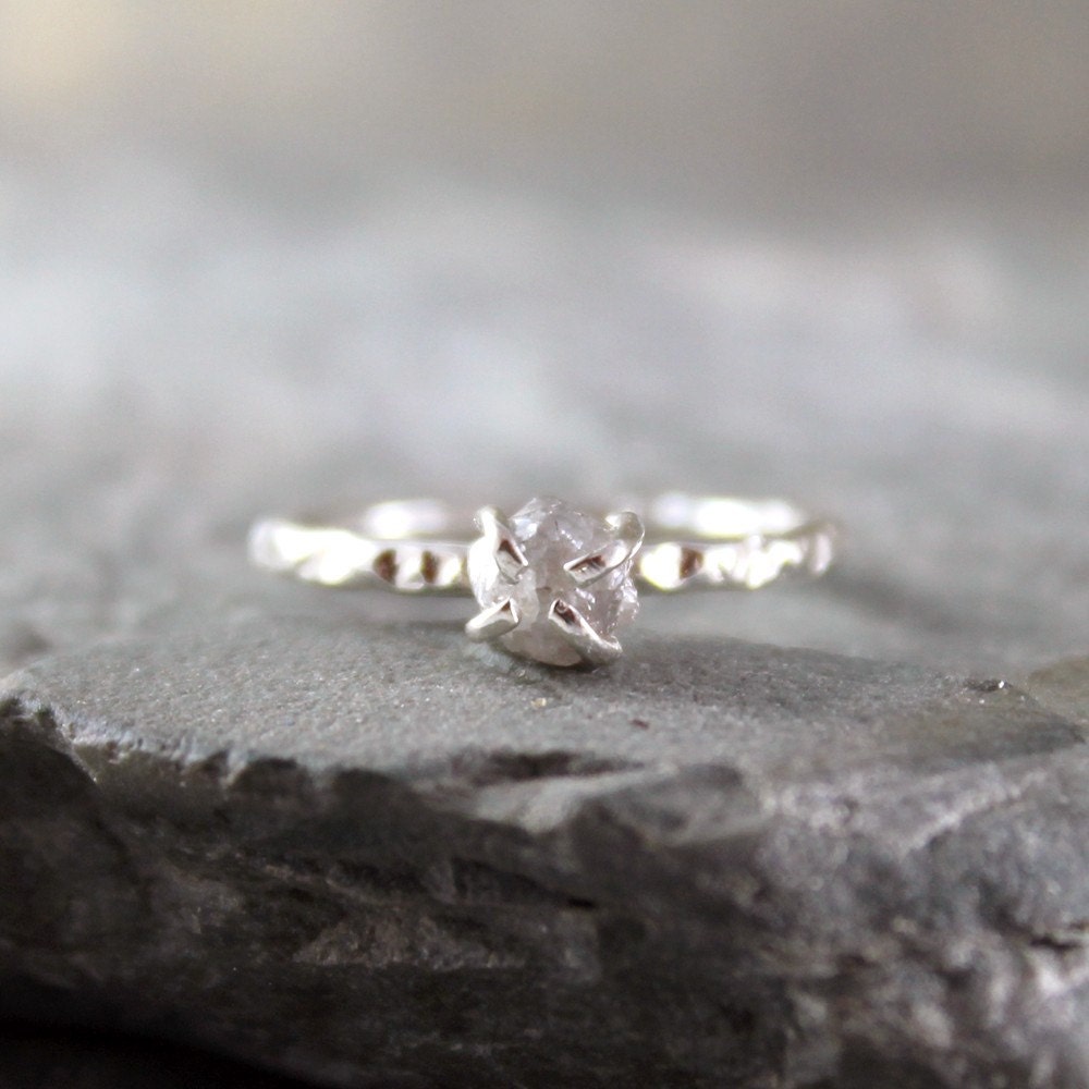 Raw Uncut Rough Diamond Ring Sterling Silver by ASecondTime