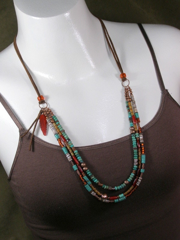 Turquoise Necklace Tribal Necklace Leather Necklace