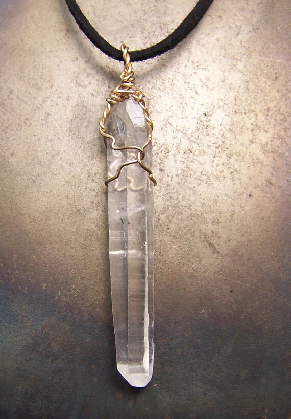 Lemurian Quartz Crystal wire wrap necklace pendant 14/20