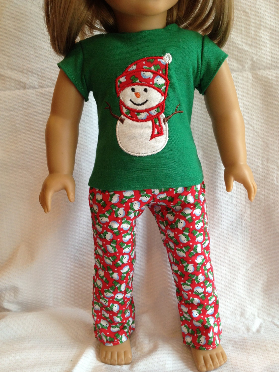 American Girl Doll PJ Pajama Set Christmas Set Snowman 18 inch