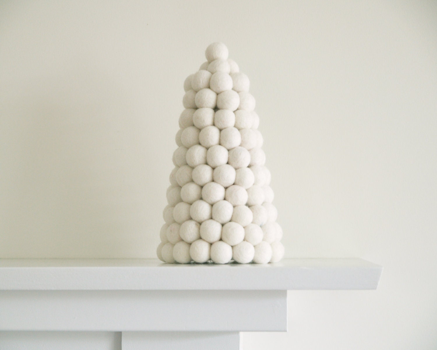 Snow Christmas Tree, White Holiday Decoration Home Decor Ornamental, Needle Felted Snow Ball Snowflake Winter Wonderland