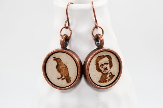 Cameo Earrings - Edgar Allan Poe and Raven