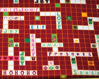 Fat Quarter Cute Holiday Christmas Crossword Fabric
