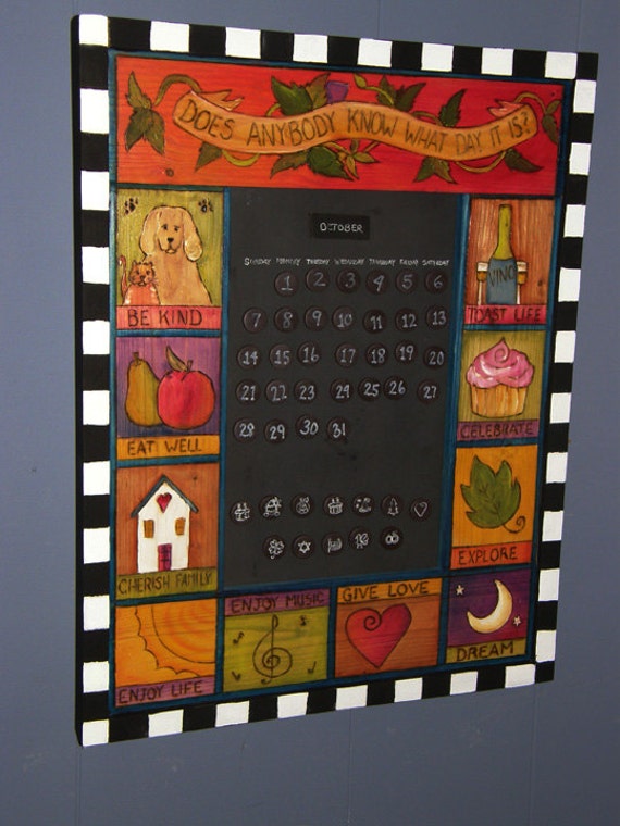 Items similar to Calendar /Perpetual Calendar/ Wood Calendar/ Whimsical