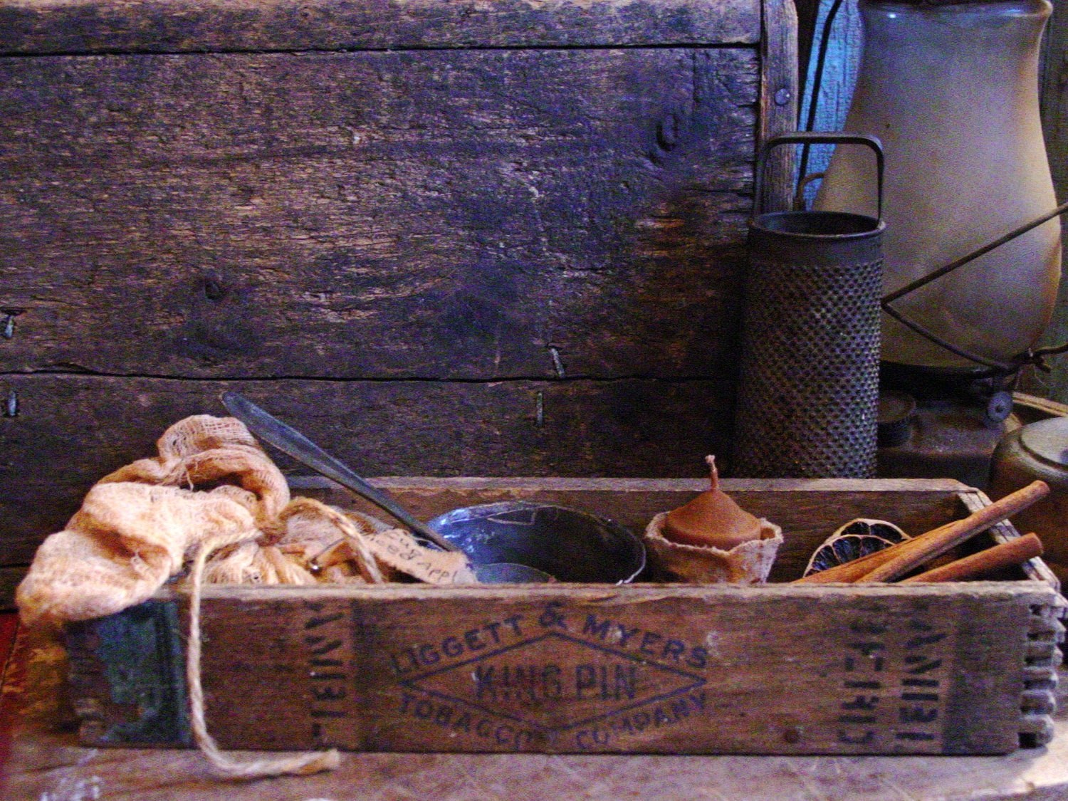 Early Drab Pantry Goods Vintage Primitive Wood by prairieantiques